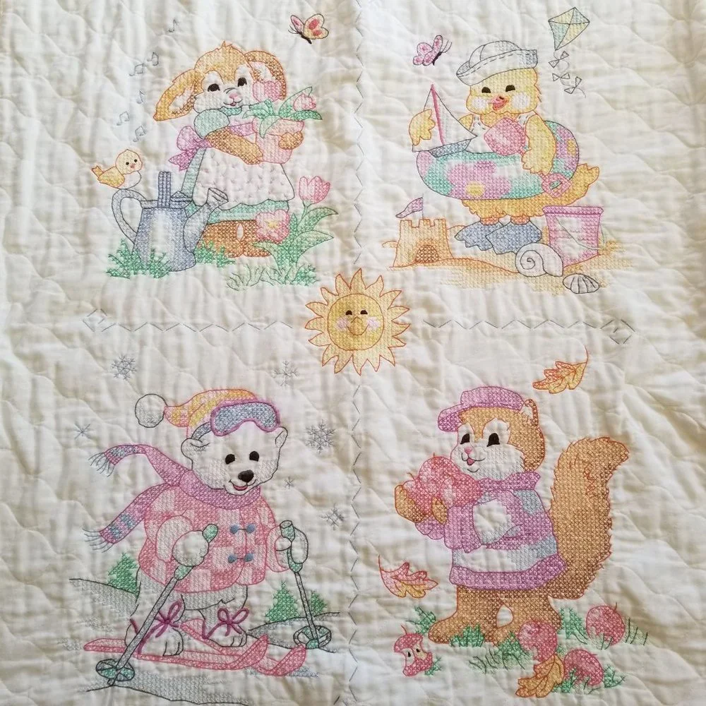Cross Stitch Quilt Baby Blanket Comforter Crib Toddler Bed Gift Nursery Decor‎